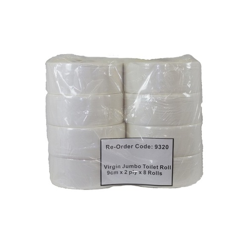 Jumbo Toilet Rolls Virgin 9cm x 8 Rolls (Poly Bag)